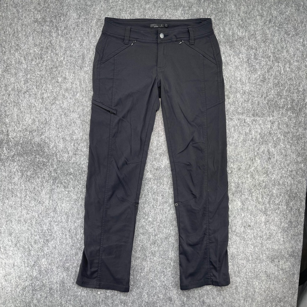 Prana Hiking Pants Womens 2 Short Black Zion Stretch Roll Up Straight Leg